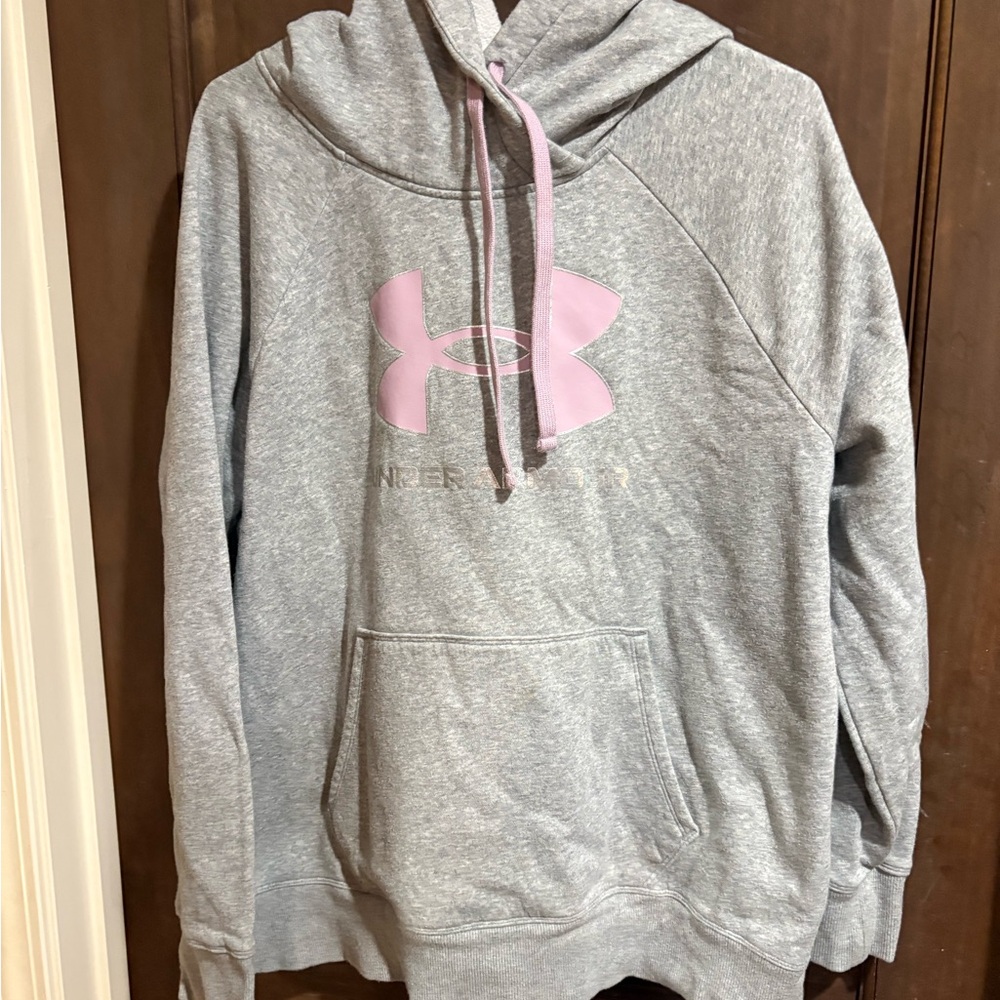 Under Armour Heather Gray Hoodie with Light Pink Logo